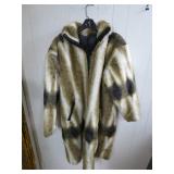 Striped Fur Coat with Leather Details