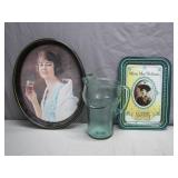 Coca-Cola Tray, Mina Wolfgang Tray, and Glass Jug