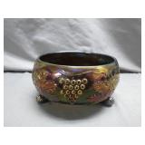 Iridescent Glass Footed Bowl With Leaf Motif