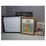 Framed Artwork, Calendar, And Clock Trio