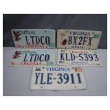 Five Collectible Virginia License Plates
