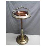 Metal Standing Ashtray With Amber Glass Insert