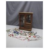 Wooden Jewelry Box With Assorted Jewelry