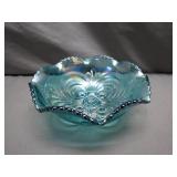 Blue Iridescent Glass Bowl With Swirl Design