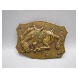 Western Solid Brass Belt Buckle with Horse Motif