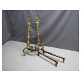 Brass Andirons with Iron Supports