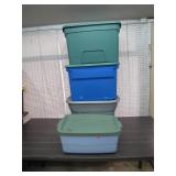 Stack of Four Plastic Storage Totes