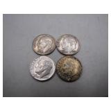 (4) Silver Roosevelt Dimes: 1962-D, 63-D & 64-D