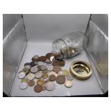 Mason Jar of Assorted Foreign Coins