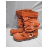 Rust Suede Slouch Boots with Ring Accents