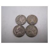 4 WWII Jefferson Silver Nickels