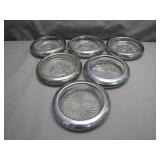 Six Italian Glass and Silver Coasters