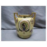 Hand-Painted Nippon Vase with Peacock Motif