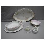 Porcelain Floral Serveware Set with Gilt Accents