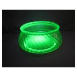 Uranium Glass Bowl with Glowing Twist Design