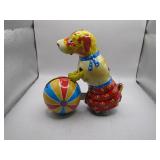 Vintage Tin Wind-Up Dog With Ball Toy