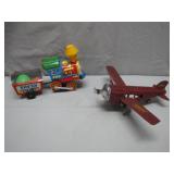 Tin Wind-Up Train and Airplane Toys