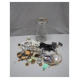 Mason Jar Filled With Costume Jewelry