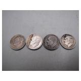 1946D, 1947, 1947, 1949 Roosevelt Silver Dimes