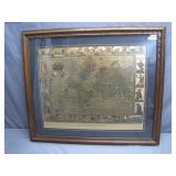 Framed 1681 Moses Pitt World Map Engraving Replica