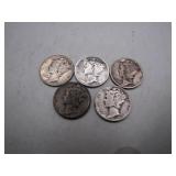 Five Mercury Dimes, 1941s to 1945