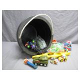 Plastic Bucket With Assorted Toy Collection