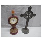 Decorative Clock and Cast Iron Cross Set