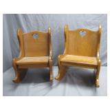 Wooden Doll Rocking Chairs With Heart Cutouts