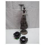 Metal Figurine Candleholder With Glass Flowers