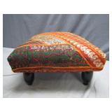 Colorful Textile Footstool With Wooden Legs