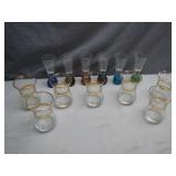 Glassware with Gold Trim and Colorful Bases