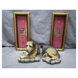 Framed Art Pair and Dog Bookends