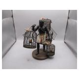 Chalkware Bird Vendor Figurine with Metal Cages