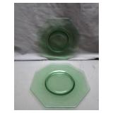 Two Green Glass Saucers with UV Glow