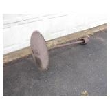 Rustic Industrial Saw Blade on Axle Shaft