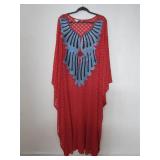 Red Caftan with Blue Embroidered Detail