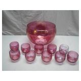 Hand-Blown Cranberry Glass Punch Set