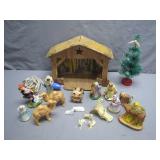Hand-Painted Nativity Set with Wooden Creche