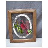 Framed Stained Glass Art of Cardinal