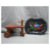 Handpainted Tray and Wooden Tricycle Set