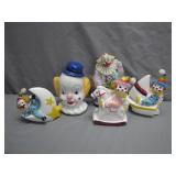 Five Hand-Painted Ceramic Clown Banks