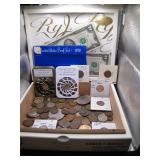 Cigar Box of US Coins & Currency, Some Silver