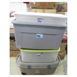 Stack of Storage Totes With Lids and Wheels