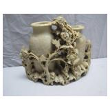 Hand-Carved Dual Vase with Floral Motif