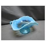 Blue Glass Handled Pedestal Dish