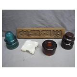 Glass Insulators and Carved Wood Piece