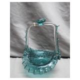 Art Glass Basket with Handle and Textured Bowl