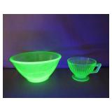 Uranium Glass Mixing Bowl and Teacup Set