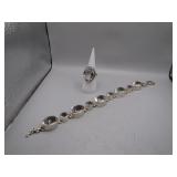 Sterling Silver Bracelet and Ring Set, 925 Marked