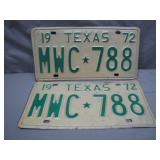 1972 Texas License Plate Pair MWC 788